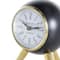 8.5" Black Aluminum Metal Orb Decorative Clock with White Clockface & Gold Tripod Legs